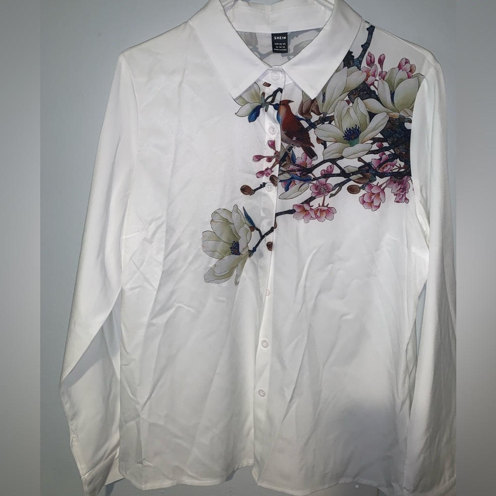 Floral Print Long Sleeve Button-Up